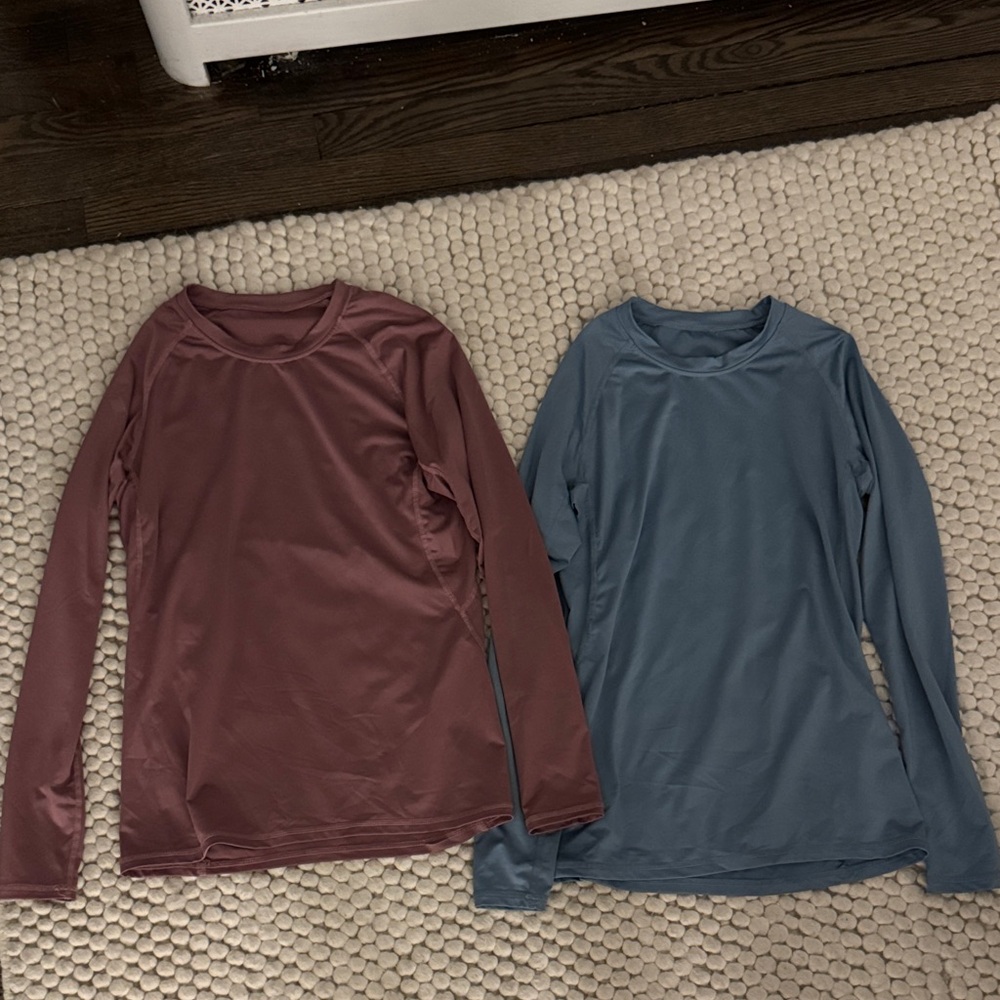 Long Sleeve Active Tops in Mauve and Slate Blue